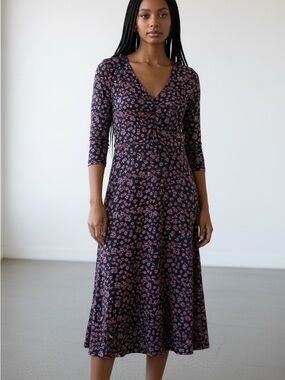 Donna Morgan Black Berry Floral Midi Wrap Dress 0